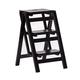 3 Steps Wooden Stair Ladder Folding Step Stool, Solid Wood Climb Stepladders Stool, Portable Ladders Shelves for Kitchen/Office/Library - Black