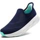 STQ Slip ins Womens Trainers Ladies Hands Free Arch Support Walking Shoes Slip on Pregnancy Shoes Navy Teal 8 UK