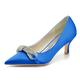 ZhiQin Women Pointed Toe with Rhinestone Slip on Bridal Silk Wedding Shoes Satin Pumps High Heel Prom Shoes,Blue,8 UK