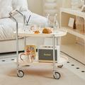 Storage Trolley 2-Tier Utility Cart with Handle Plastic Storage Cart Mobile Shelving Unit Cart with Lockable Wheels Multi-Functional Utility Cart Kitchen Storage Organizer for Bathroom Laundry white