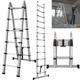 A Frame Telescopic Ladder, 3.8M 12.5FT Extension Folding Ladder Multi Purpose Aluminum Loft Ladder, 6 + 6 Steps Adjustable Height Ladders Extendable Roof Ladder, 1.9M+1.9M 2-IN-1 Collapsible Ladder
