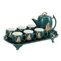 Tea Set For Adults 8pcs Tea Set Coffee Set Nordic Ceramic Coffee Set Afternoon Tea Set Home Living Room With Tray Tea Set Tea Sets With Teapot (Green 8 Piece)