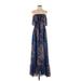 Moda International Casual Dress - Maxi: Blue Paisley Dresses - Women's Size Small