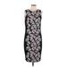 White House Black Market Casual Dress - Bodycon Boatneck Sleeveless: Black Floral Dresses - Women's Size Large Petite