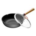 WBDHEHHD Frying Pan,Household Wooden Handle Pan Kitchen Cooking Pan Full Cover Hard Anodized Non-Stick Frying Pan with Lid