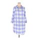 Express Casual Dress - Shirtdress: Blue Checkered/Gingham Dresses - Women's Size 2X