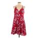 Express Casual Dress - Fit & Flare: Burgundy Floral Motif Dresses - New - Women's Size Large