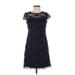 Donna Ricco Casual Dress - Shift: Blue Jacquard Dresses - Women's Size 4