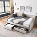 Queen Size Daybed with 2 Drawers Trundle Upholstered Tufted Sofa Bed