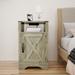Farmhouse Nightstand Side Table, Tall Bedside Table with Electrical Outlets Charging Station - Light Grey