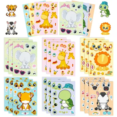 6/12/18 pcs Tier gesicht ändern Aufkleber Cartoon niedlichen kleinen Tier Tiger Schildkröte Giraffe Puzzle Aufkleber für Kinder Image