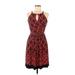 En Focus Studio Casual Dress - Fit & Flare Keyhole Sleeveless: Red Print Dresses - Women's Size 6