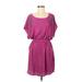 Express Casual Dress - Popover Scoop Neck Short sleeves: Purple Dresses - Women's Size Medium