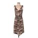 Veronica Beard Casual Dress - Shirtdress V-Neck Sleeveless: Brown Print Dresses - Women's Size 2