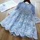 Enfants Fille Robe Couleur Pleine manche longue Maille Brodée Le style mignon Polyester Mi-long 2-8 ans Blanche Bleu