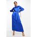 Belted Long Sleeve Satin Maxi Dress