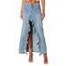 Valencia Ruffle Slit Front Denim Maxi Skirt