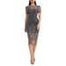 Lia Sequin Illusion Mesh Overlay Midi Cocktail Dress