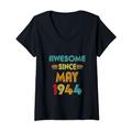 Damen 80. Geburtstag Vintage Awesome Since May 1944 80 Year Old T-Shirt mit V-Ausschnitt