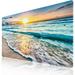 Blue Beach Ocean Gaming Mouse Pad Desk Mat XXL 35.4Ã—15.7 Inch Sunrise Sunset Sea Extended Mousepad 40X90cm with Non-Slip Rubber Base Stitched Edge Large Desk Pad for Gamer Office Home Work