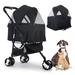 3 Wheel Pet Stroller Cat Dog Strollers for Small Medium Dogs 3-in-1 Detachable Travel Pet Gear Stroller Wagons for Dogs Trolley for Cat Doggie Rabbit Doggy Puppy Black