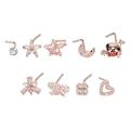 Tersalle 9pcs L Shaped Nose Studs Women Fashionable Stainless Steel Zirconia Nose Studs Jewelry Accessory Rose Gold