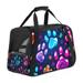 Dog Paw Print Cat Carrier Bag - Premium Fabric 900D Oxford Cloth - Sherpa Base - Nylon Webbing - 17x10x11.8 in - Ideal for Travel - Durable and Comfortable - Pet Accessory for Cats