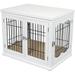 Decorative Dog Kennel With Pet Bed | Small | Fits Small Dogs | Double Door | Indoor Pet Crate Engineered Wood & Wire Furniture House For Dogs| Side Table | Nightstand â€“ White