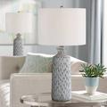 Patrick Modern Coastal Table Lamps 26 1/4 Tall Set of 2 White-Washed Gray Geometric Ceramic Drum Shade for Bedroom Living Family Room Bedside Nightstand House Home Office