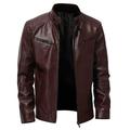 Juebong Dressy PU Leather Jacket for Boys for Men Open Front Cardigan Office Work Leather Plus Fleece Jacket Motorcycle Jacket Warm Leather Jacket Red XL