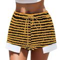 VBARHMQRT Female Bike Shorts Women Tummy Control Women s Texture Stripe Drawstring High Waisted Shorts High Waisted Linen Shorts for Women White Shorts Women