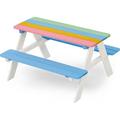 Picnic Table Children Rainbow Wooden Table & Chair Outdoor Patio Set Colorful and Removable Picnic Table and Benches for Eating & Playing ( Multi-Color)