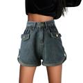 VBARHMQRT Female Womens Bike Shorts with Pockets Women s Summer Denim High Waisted Button Down Drawstring Jeans Shorts with Pockets Bike Shorts Women Tummy Control High Waisted Shorts Women Dressy