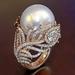 1pc New Ring Jewelry With Faux Pearl & Feather For Men