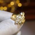 Creative Geometry Marquise Zircon 18K Gold Plated Ring For Men Women Party Banquet Jewelry Luxury Wide Band Wedding Ring