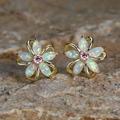 Flower Stud Earrings Inlaid Synthetic White Opal 18K Gold Plated Holiday Party Decor For Women Girls Gift 1Pair