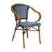 Flash Furniture Indoor/Outdoor Commercial French Bistro Stacking Chair with Arms Navy and White PE Rattan and Bamboo Print Aluminum Frame in Natural