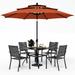 simple VILLA Outdoor 10ft Patio Umbrella Set for 4 with 5 Pieces Dining Table Chairs Metal Outdoor Stackable Wrought Iron Chair Set of 4 & 37 Metal Table 3 Tier Vented Dark Blue