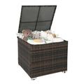 88 Gallon Outdoor Rattan Deck Box w/Adjustable Feet Patio Wicker Storage Box for Tools and Toys Storage Garden Deck Storage Bin for Garden Balcony Porch Pool Yard (Brown)