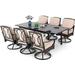 simple 9 PCS Patio Dining Set Outdoor Table and Chair Furniture Set with 8 Metal Swivel Chairs and 1 Retangle Extendable Table Beige Cushion