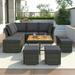 9 Pieces Outdoor Patio Furniture Set Outdoor Sectional Rattan Sofa Set Manual Wicker Patio Conversation Set with Ottomans Solid Wood Coffee Table for Yard Deck Porch(Grey)