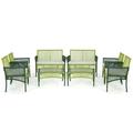 Gymax 8PCS Round Wicker Conversation Set W/ Cushions Tempered Glass Side Table Patio