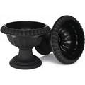 Round Heavy Duty Plastic Clay Look (2 Count) Flower Seedlings Nursery Pot/Planter/Urn With Wide Base For Garden Patio Office Ornaments Home Decor Long Lasting Reusable Light Weight (Black-L)