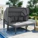 3-Piece Patio Daybed With Retractable Canopy Outdoor Metal Sectional Sofa Set Sun Lounger With Cushions For Backyard Porch Poolside Grey