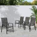 Patio Dining Chairs Set of 4 Outdoor High Stacking Chairs Breathable Seat Fabric and Alloy Steel Frame for Backyard Porch Garden Sunroom (Dark Gray)