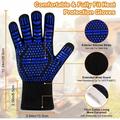 Barbecue Gloves Anti-Heat Oven Gloves Up to 800Â°C Heat Resistant and Non-Slip Kitchen Gloves Heat Cooking Glove for BBQ/Oven/Grill/Fireplace/Welding/Cooking-Blue-26cm-