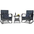 SPBOOMlife 3 Pieces Patio PE Rattan Conversation Chair Set Outdoor Rocking Chair Set with Water-Proof Cushion&Coffee Table for Garden Backyard and Porch (Light Grey)