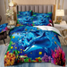 Sea Turtle Bedding Set Ocean Beach Duvet Cover Set Twin Full Queen King Size Dolphin Octopus Starfish Turtle Comforter Cover for Boys Kids Girls(1 Quilt Cover 2 Pillowcases 3 Piece)