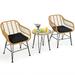 Canddidliike 3 Pieces Rattan Furniture Set Outdoor Patio Furniture Set with Cushioned Chair Table-Black