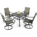 durable 5PCS Patio Dining Set of 4 Swivel Dining Chairs and Square Metal Dining Table with 1.57 Umbrella Hole Outdoor Dining Furniture for Kitchen & Backyard